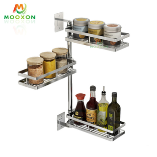 Top Sale 3 Tiers Adjustable Kitchen Storage Shelf Stainless Steel Rotating Spice Rack 