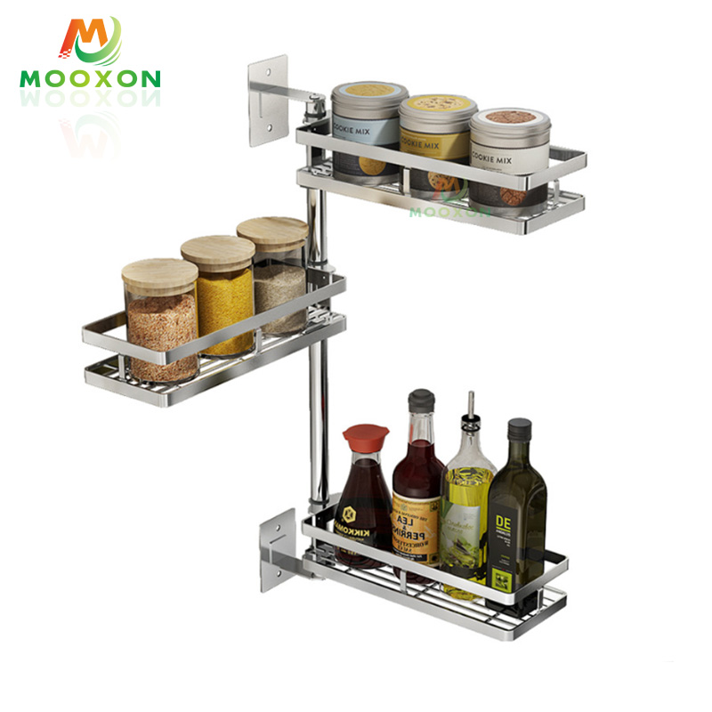2/3/4/5 Tiers Stainless Steel Adjustable Spice Jars Organizer Rack Mounted Kitchen Rotating Display Stand 