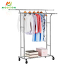 Easy To Install Adjustable Home Double Pole Clothes Rack Display With Wheels