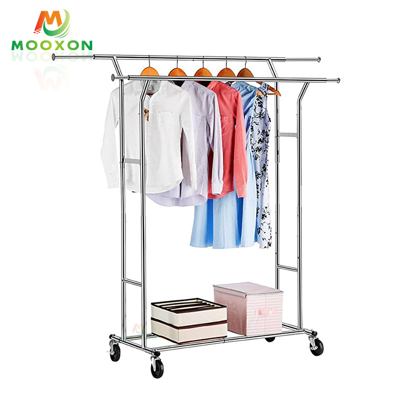 Heavy Duty Garment Coat Hanging Shelves Clothing Organizer Storage Cart Hat Clothes Hanger Rack 