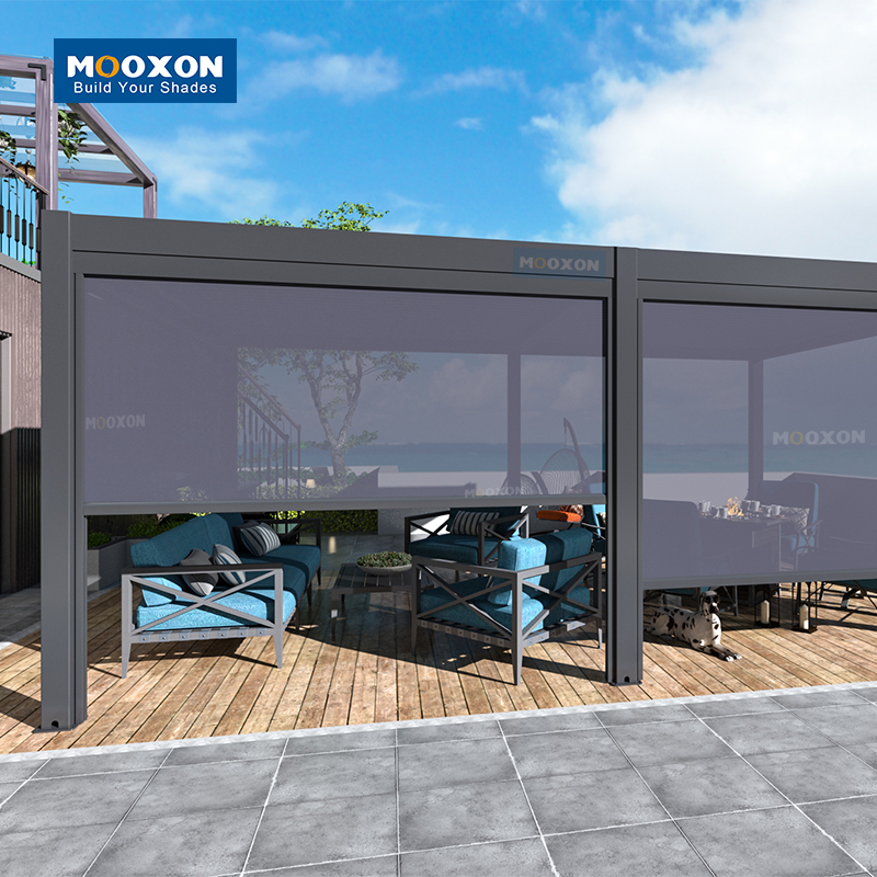 Mooxon Motorized Outdoor Roller Blinds Garden Zip Screen with App Control - Black