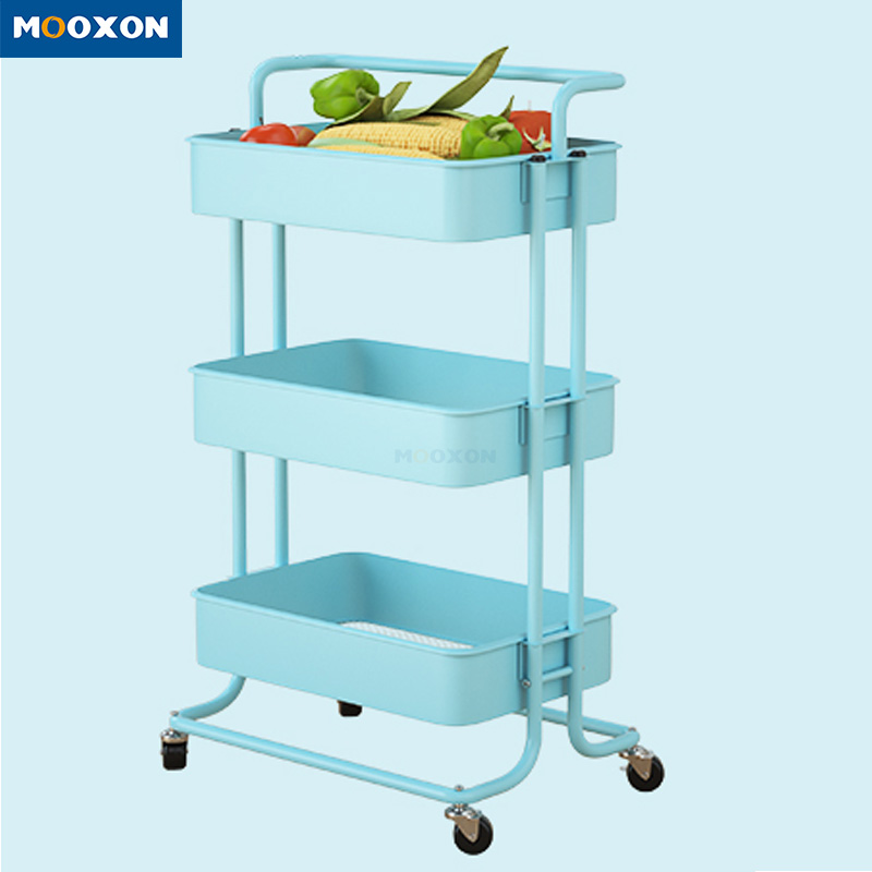 Metal Utility Rolling Cart Kitchen Trolley Storage Fruit Rack With Handle, MX-D03