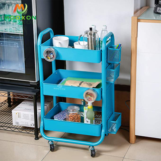 Easily Assembled Household Spacing Saving Metal Material Trolley Cart With Drawers 