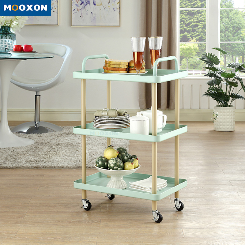3 Tier Hand Cart Home Storage Shelf Rolling Kitchen Furniture Mobile Food Trolley Carts 