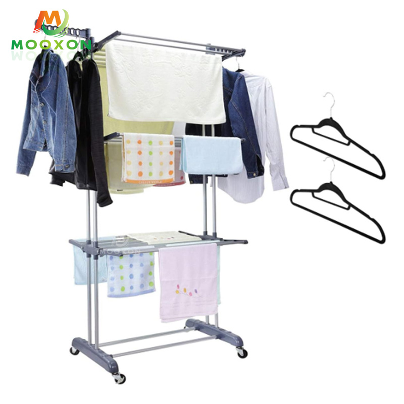 Space Saving Home Storage Shelf Foldable Clothes Rack Hanger With Wheel