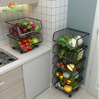 Kitchen Stackable Organizer Basket Vegetable Fruit Storage Shelves Trolley Cart