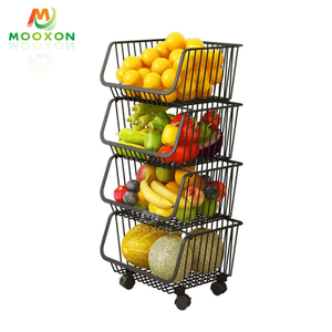 Multifunctional 4 Tier Rolling Trolley Storage Bins Vegetables And Fruit Stackable Storage Basket